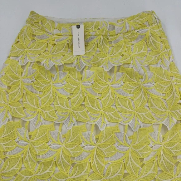 New Anthropologie Sunday In Brooklyn Buttercup Yellow Eyelet Midi Skirt - Picture 3 of 12